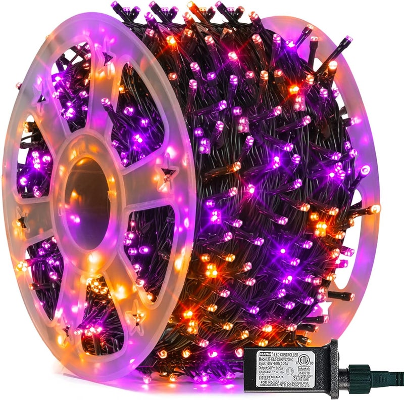 FUNPENY 164FT 500 LED Halloween Lights, 8 Modes Waterproof Plug in String Lights for Halloween Indoor Outdoor Yard Party Wedding Garden Home Decorations (Purple & Orange) - Image 1